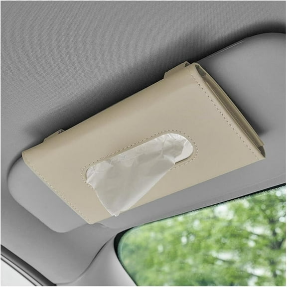 Tissue Box Holder,PU Leather Van Truck Vehicle Car Tissues Case Dispenser for Backseat and Sun Visor, Refill Paper Included (Beige)