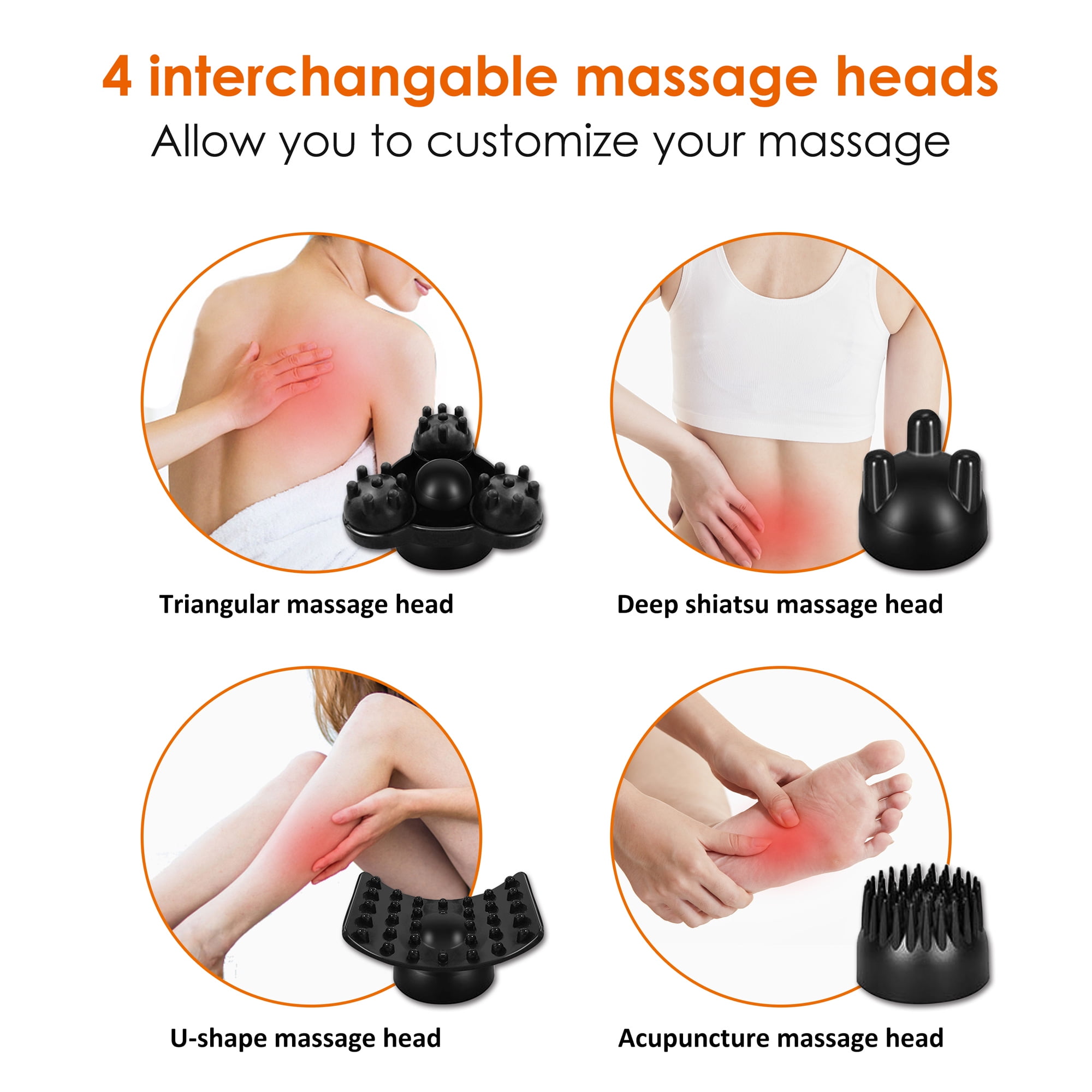 Snailax Cordless Handheld Back Massager with Heat,Deep Tissue Percussion  Massager, 3 Sets of Dual Pivoting Heads,Rechargeable Hand Held Massager for  Neck,Back Shoulder,Calf,Legs 