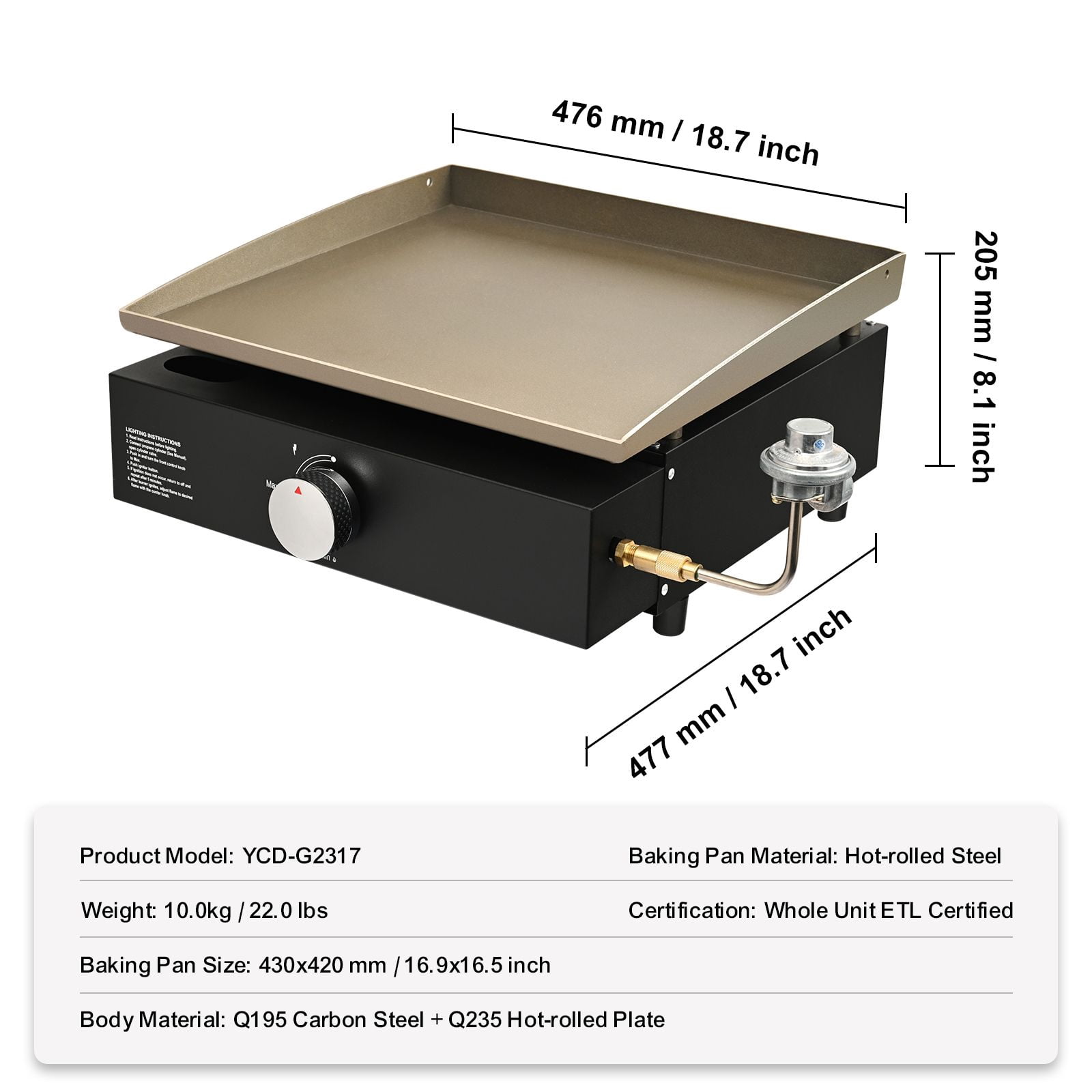 Heavy Duty 2-Burner Flat Top Grill,22,000 BTU Commercial Griddle with Non-Stick Coating,Portable Gas Griddle for Outdoor Cooking&Restaurant Use-16.9"Steel Plate