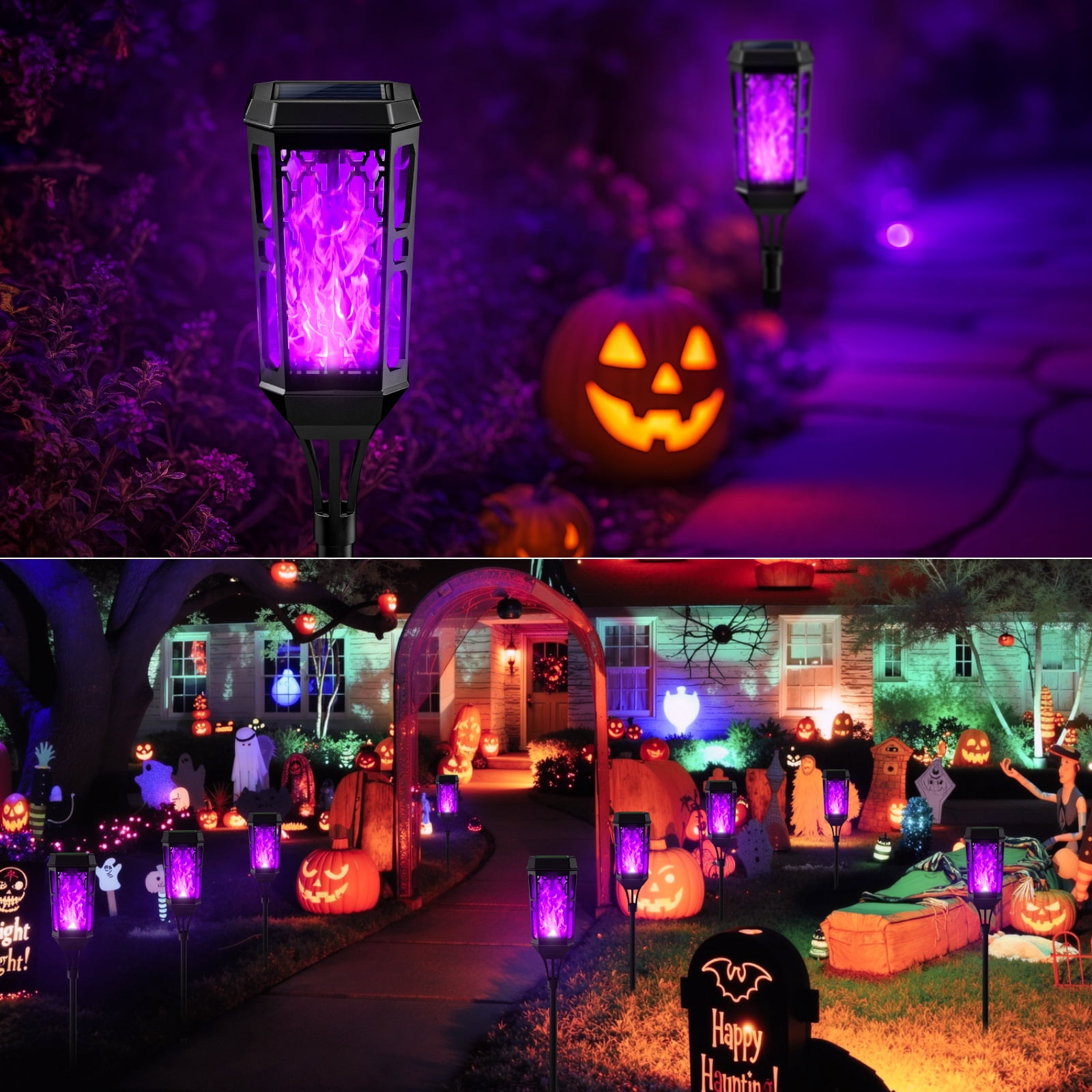 Outdoor Solar Lights, Halloween Decoration Lights, 6 Pack LED Solar Torch Lights with Flickering Flame, Outside Waterproof Lighting Decoration for Patio Garden Yard Pathway Landscape