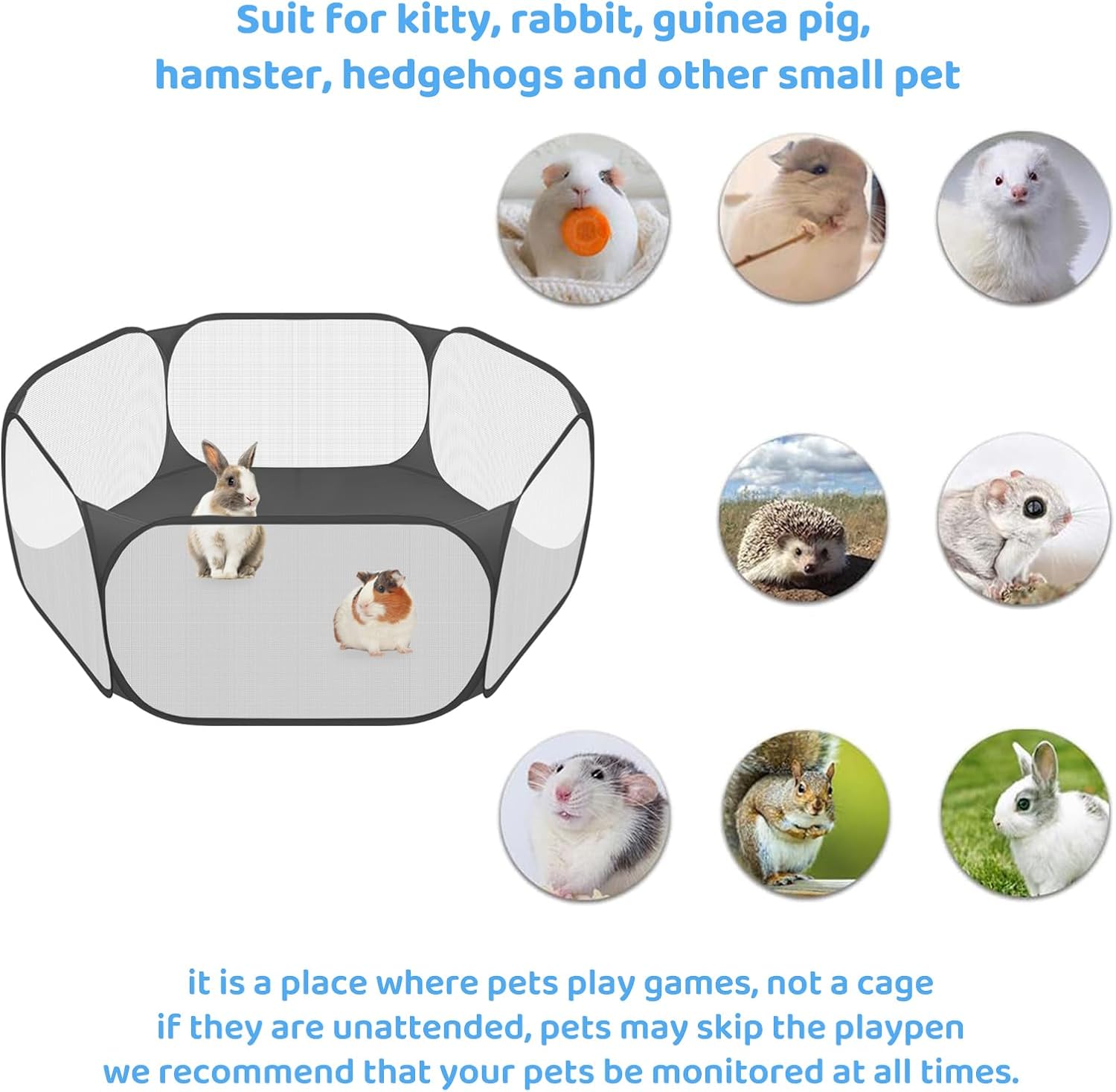 Small Animal Playpen, Pop-Up Portable Play Yard for Guinea Pigs, Rabbits, Hamsters, Hedgehogs, Foldable Exercise Fence with Breathable Mesh for Indoor Outdoor Use