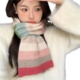 thumbnail image 3 of Women's Rainbow Color Block Knitted Scarves Korean Style Versatile Warm for Autumn Winter, 3 of 5
