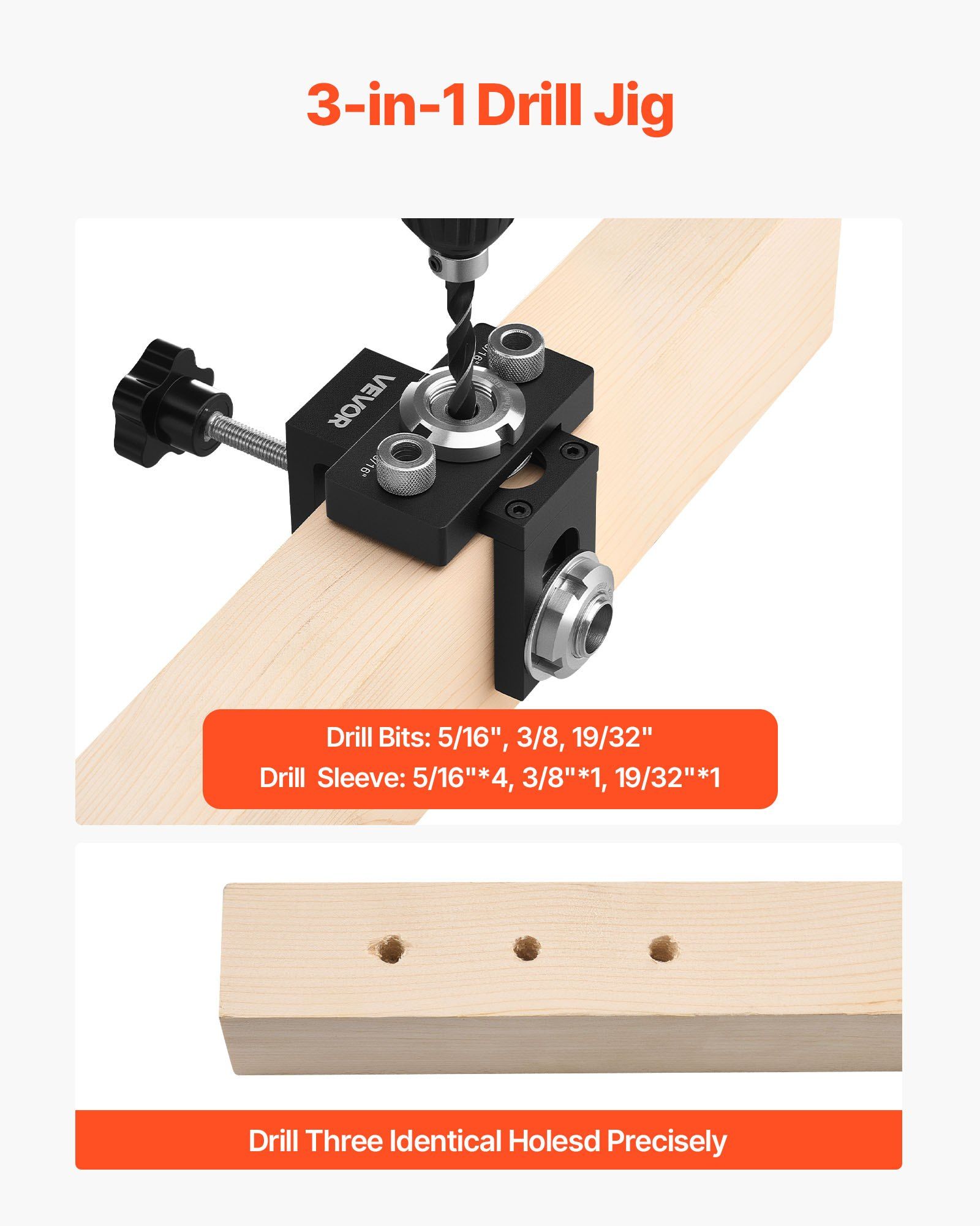 Self Centering Dowel Jig Kit with 3 Drill Bits - Precision Woodworking Tool for Strong Joints