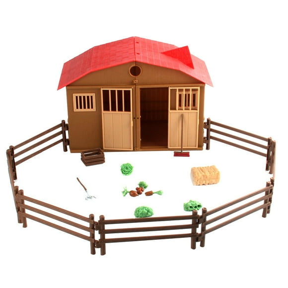 Hi,Fancy 25pcs Farm Cabin Scene Model Folding Barn Playset Gates Fences House Fake Props Kids Learning Toys