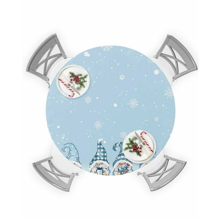 

Round Tablecloth with Elastic Blue Cute Christmas Gnome with Gifts Snowflake Xmas Tree Waterproof Table Cover Wipeable Fitted Table Cloths for 45 -54 Round Tables Dining Kitchen Indoor Outdoor Use