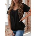 thumbnail image 4 of Womens Short Sleeve Casual Tops Dressy V Neck T Shirts Loose Fit Summer Pleated Blouses Black XXL, 4 of 7