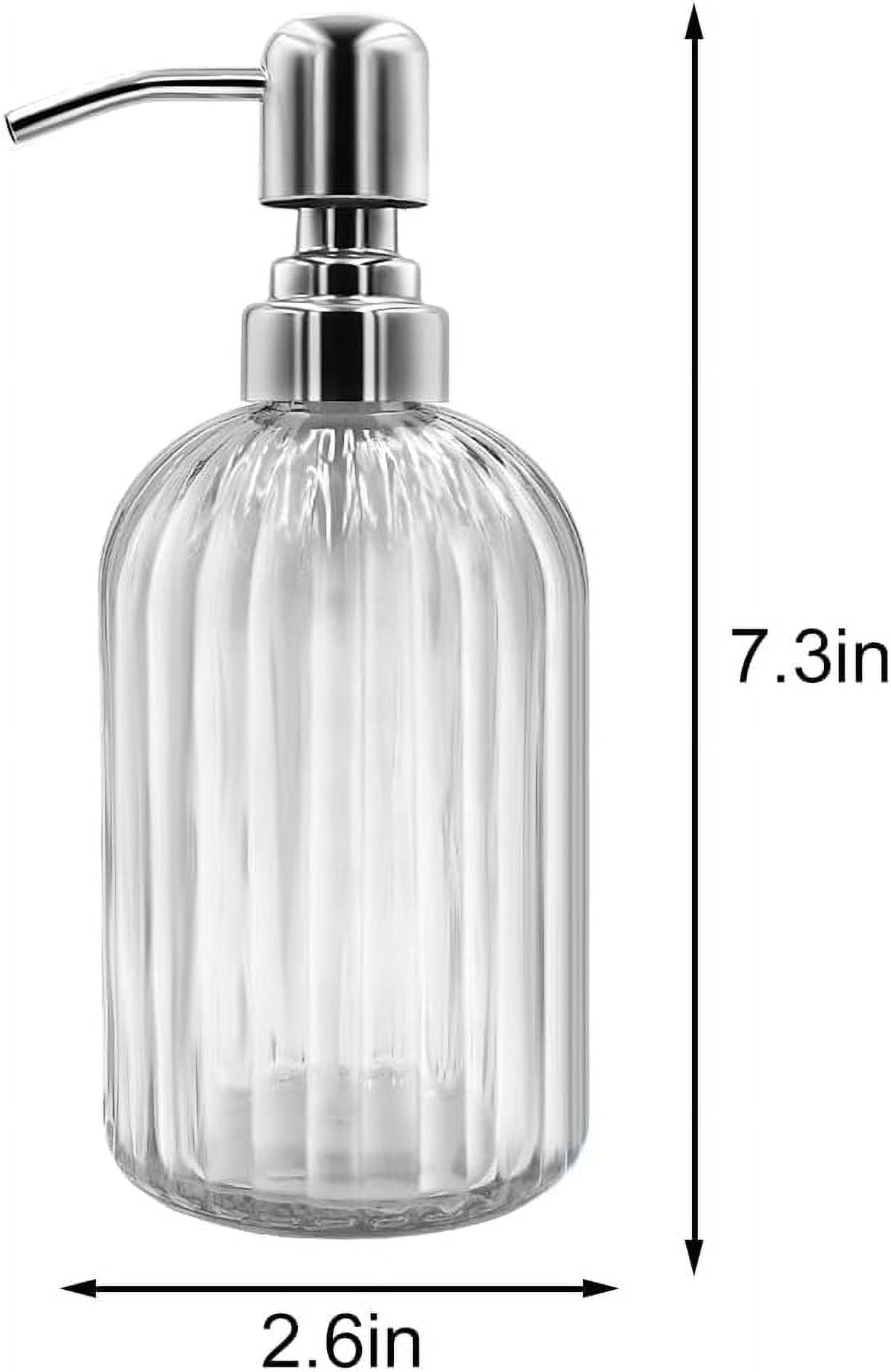 Elegant Stylish Art Soap Dispenser, Clear Glass With Rust Proof Stainless Steel  , Fits Any Soap For Kitchen And Bathroom, Gorgeous Design Refillable Liquid Soap, 14 Oz