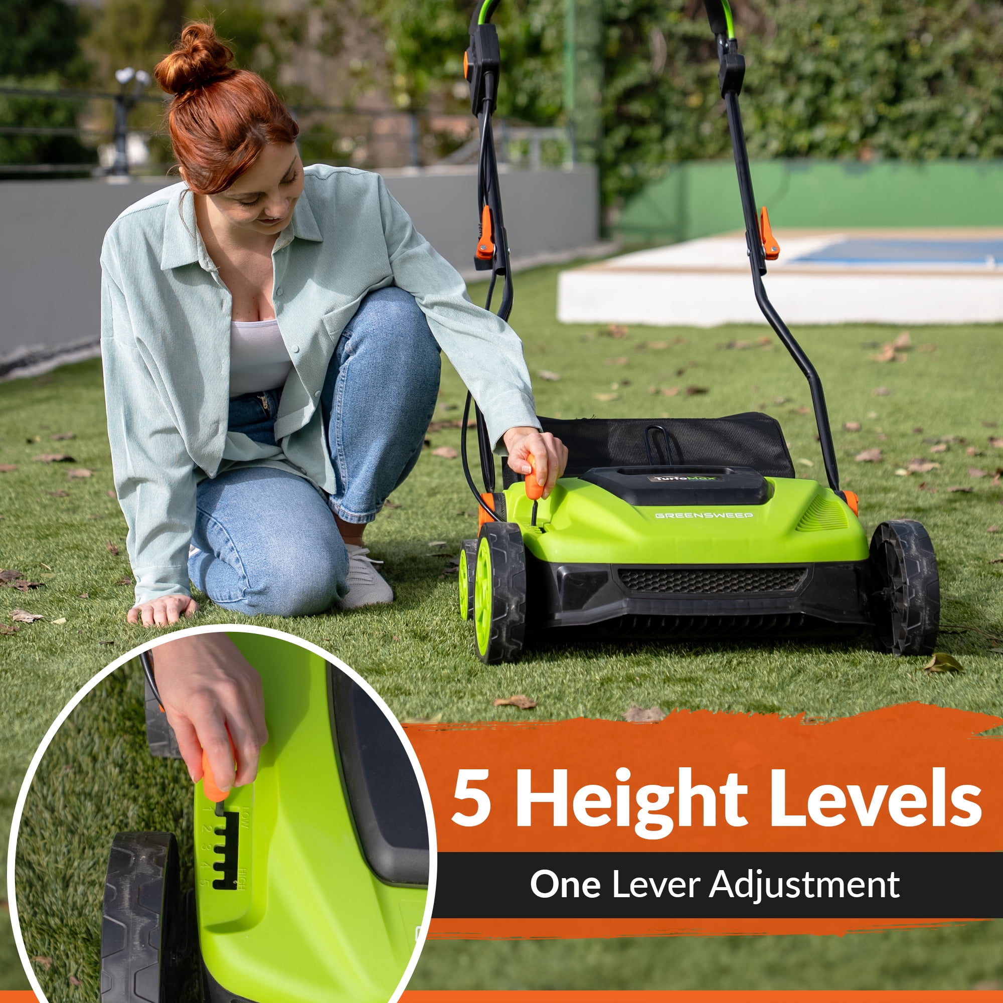 GreenSweep TurfoMax Artificial Grass Sweeper – Electric Turf Cleaner with Collection Bag & Adjustable Height Settings