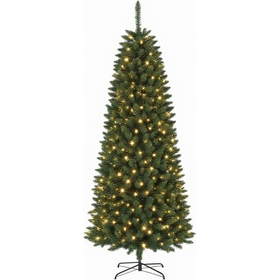 6ft Pencil Christmas Tree, Pre-Lit Artificial Xmas Tree with Realistic Branches, Slim Holiday Decoration for Indoor & Outdoor Use