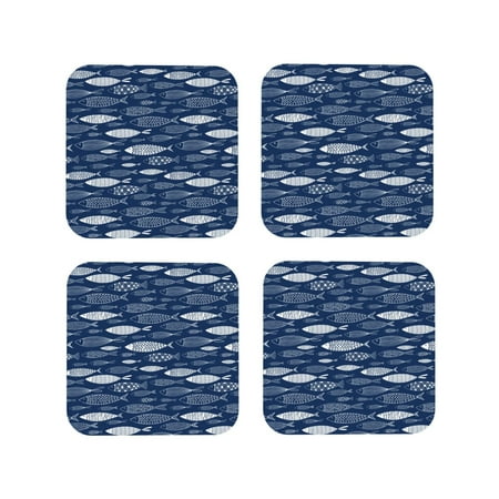 

Tebeau Ornamental Fish Print Set of 4 Leather Drink Coasters Round Cup Mat Pad for Home and Kitchen Use 4 -Square