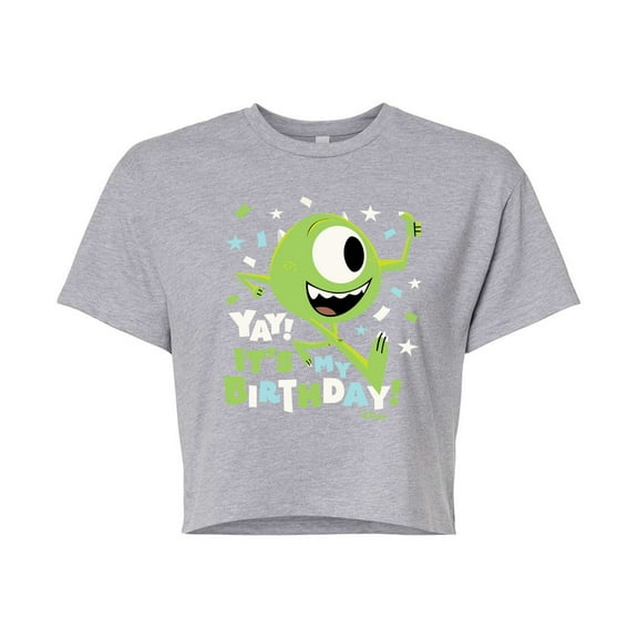 Disney Monsters Inc - Mike Yay It's My Birthday - Juniors Cropped Cotton Blend T-Shirt