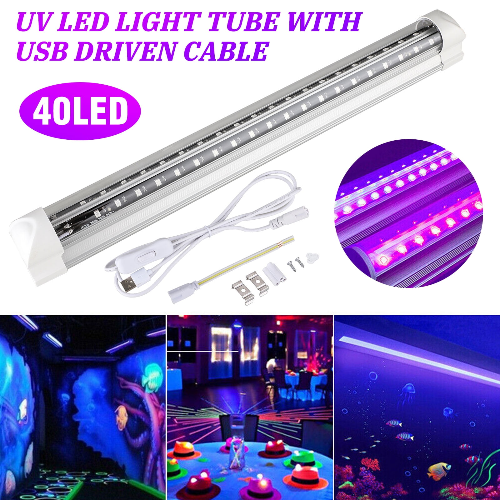 Stage Lighting 11 LED UV Blacklight Bar with 5ft Plug & Switch Fluorescent Poster 33W LED Black Light Bar Birthday Body Paint Glow in The Dark Party Supplies for Blacklight Party