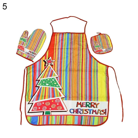 1 Set Practical Insulated Glove Soft Wear Fabric Decorative Portable Hanging Christmas Apron Insulated Pad For Daily Use
