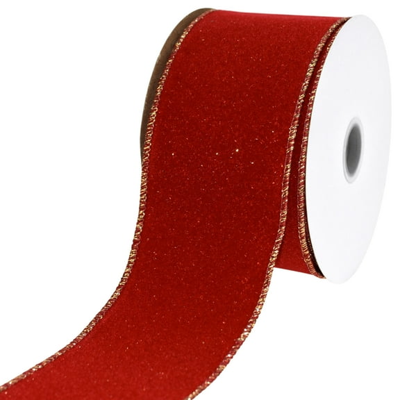 HOMEFORD ESC05 Christmas Velour Sparkle Wired Ribbon, 2-1/2-inch, 10-yard, Red
