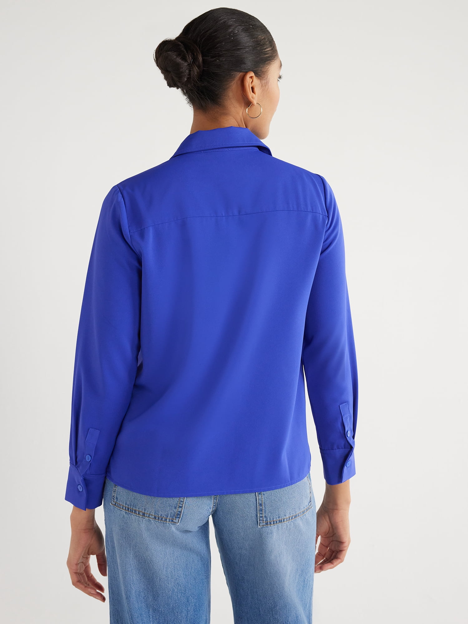 Scoop Women's & Women's Plus Button Down Blouse with Two Pockets, Sizes XS-4X