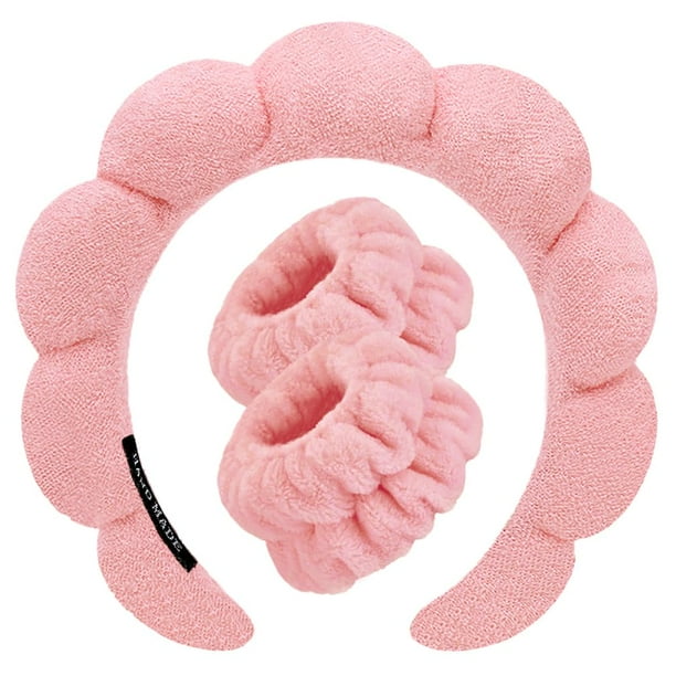 Diademas de spa para lavar la cara, juego de muñequeras de esponja, maquillaje, cuidado de la piel, diadema, toallas de muñeca, toalla de rizo suave, diadema para mujeres, gorros hinchados, antidesliz