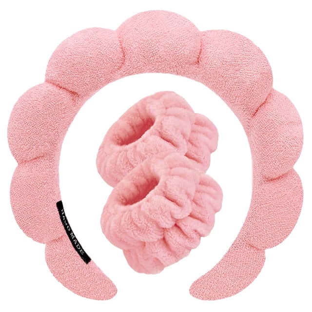 Diademas de spa para lavar la cara, juego de muñequeras de esponja, maquillaje, cuidado de la piel, diadema, toallas de muñeca, toalla de rizo suave, diadema para mujeres, gorros hinchados, antidesliz
