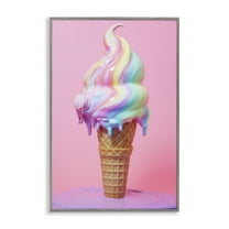 Stupell Industries Dripping Pastel Ice Cream Food & Beverage Painting Gray Framed Art Print Wall Art, 12 x 18