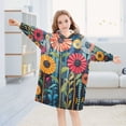 thumbnail image 5 of FORMRS Wearable Blanket Hoodie with Sleeves for Kids Cozy Flannel Sweatshirt, Orange Colorful Flowers, 5 of 7