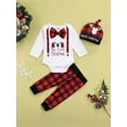 thumbnail image 2 of Qiylii Baby Boy’s Christmas Outfits Long Sleeve Gentleman Romper+Plaid Trousers+Hat, 2 of 8