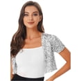 thumbnail image 5 of Aislor Women's Shiny Sequin Jacket Short Sleeve Open Front Cardigan Jacket Bolero Shrug Coat Tops Silver One Size, 5 of 7