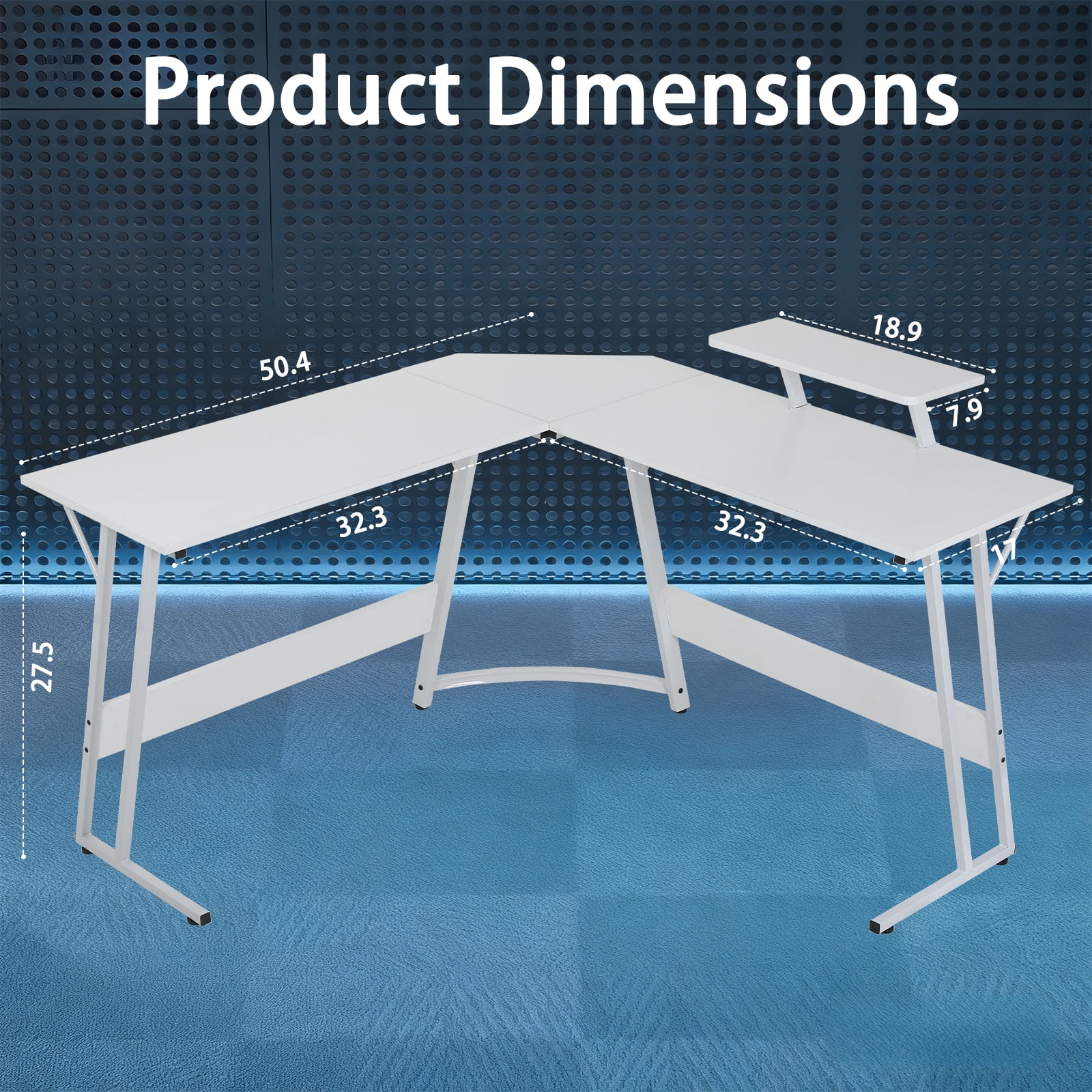 CL.HPAHKL L Shaped Gaming Desk, Computer Desk Corner Desk with Monitor Stand&Large Wooden Desktop, PC Gaming Desk Table for Home Office Sturdy Writing Workstation (White, 50 inch)
