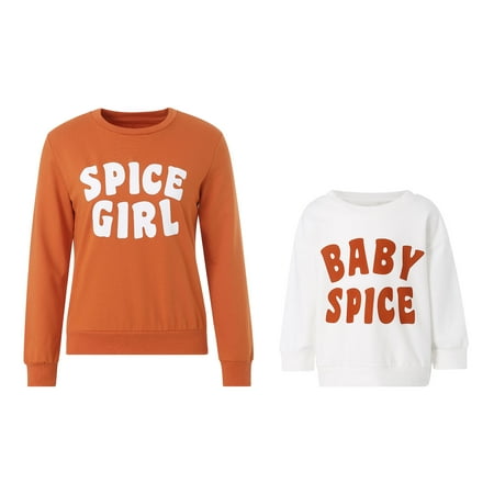 

FOCUSNORM Parent Child Matching Cotton Sweatshirt Letters Print Round Neck Long Sleeves Mother Kids Pullover