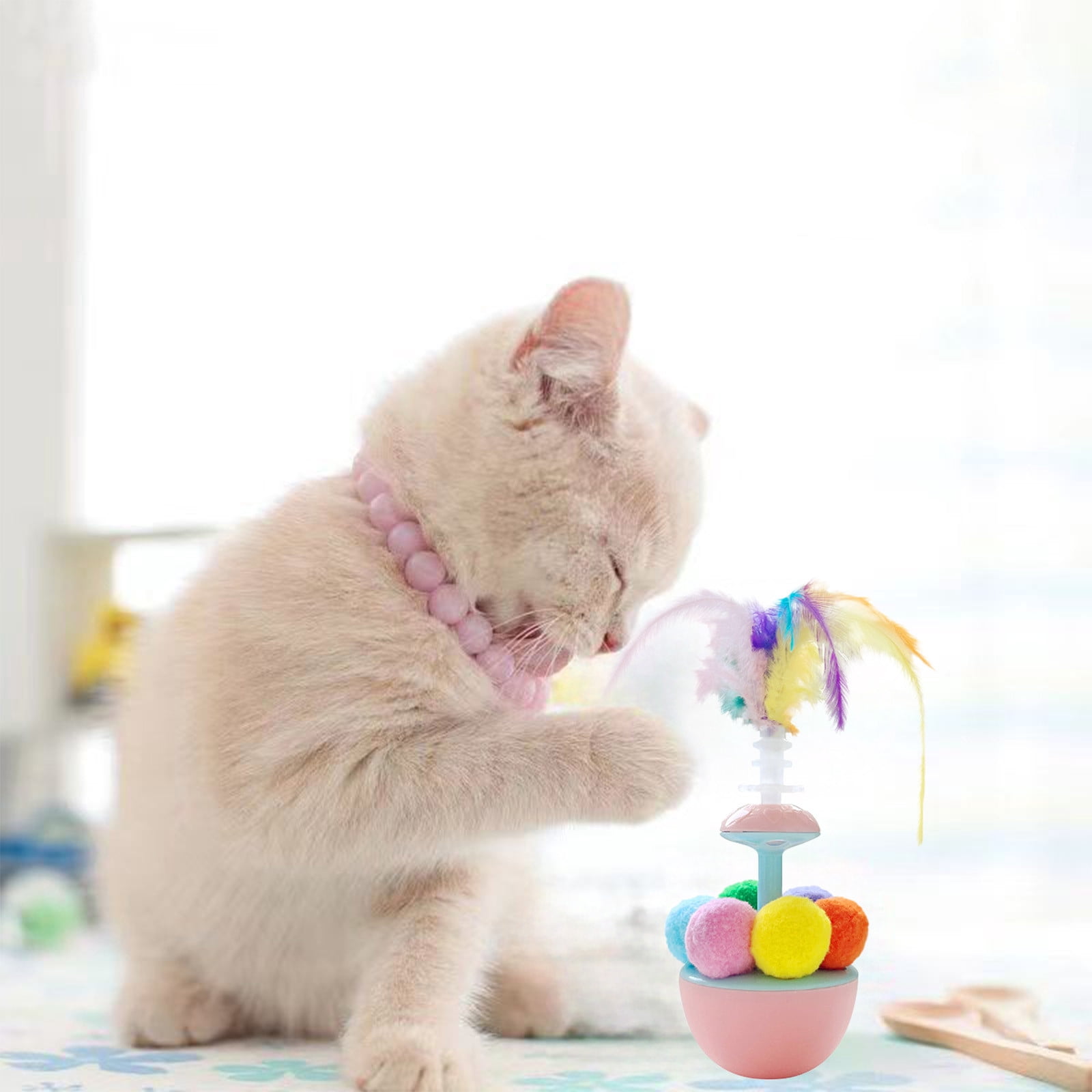 Specollect Clearance 5Pcs Interactive Cat Toys for Indoor Cats, Roly Poly Wobble Stimulation Kitty Cat Toy to Keep Them Busy for Bored Adult Cats Self Play, Cute Funny Kitten Feathers & Ball Toy