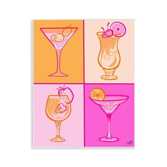 Stupell Industries Pink & Orange Cocktails Food & Beverage Painting Unframed Art Print Wall Art, 11 x 14