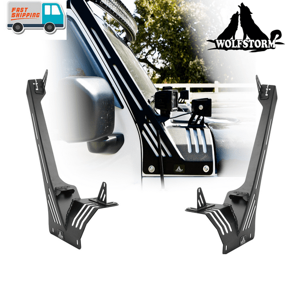 WOLFSTORM A-Pillar For 18-22 Jeep Wrangler JL Gladiator JT Light Bar Mount Bracket Steel