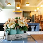Bekitchen Centerpieces for Dining Room Farmhouse, Mason Jar Centerpiece with 2 Blue Jars & Rose Flowers