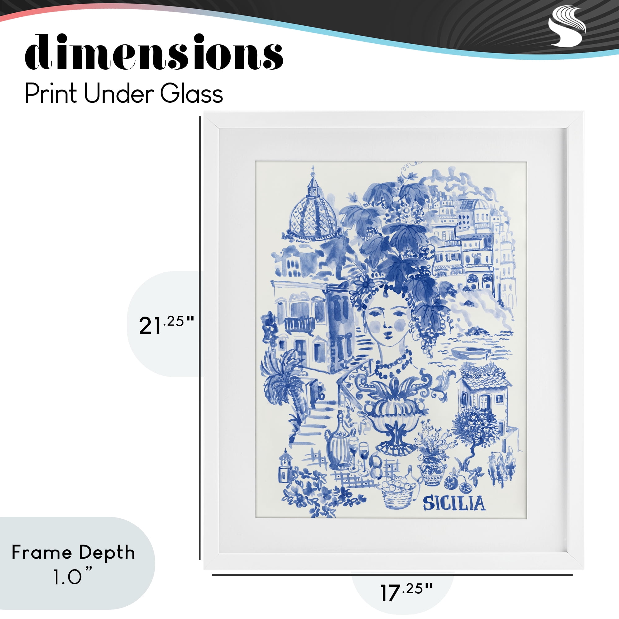 Stupell Industries Sicilia City In Blue White Framed Print Under Glass, design by Karolina Sato
