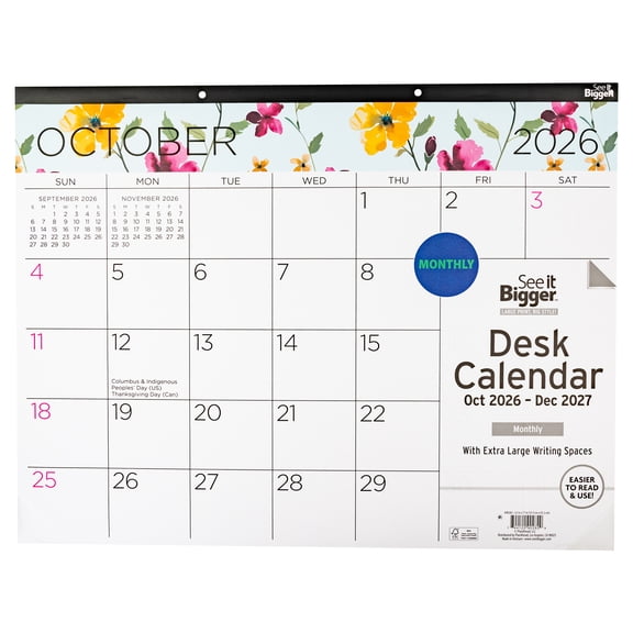 See It Bigger Desk Pad Calendar, Large 17" x 22", 15-Month October 2026 - December 2027