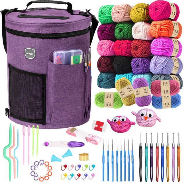 MIAOKE 79pc Crochet Kit, Gran Bolsa De Ganchillo Organizador de Almacenamiento de Hilo, Tejer Y Ganchillo, Bolsa de Ganchillo Impermeable, Ganchillo Accesorios, Ganchos de Ganchillo, Bolsa de Tejer