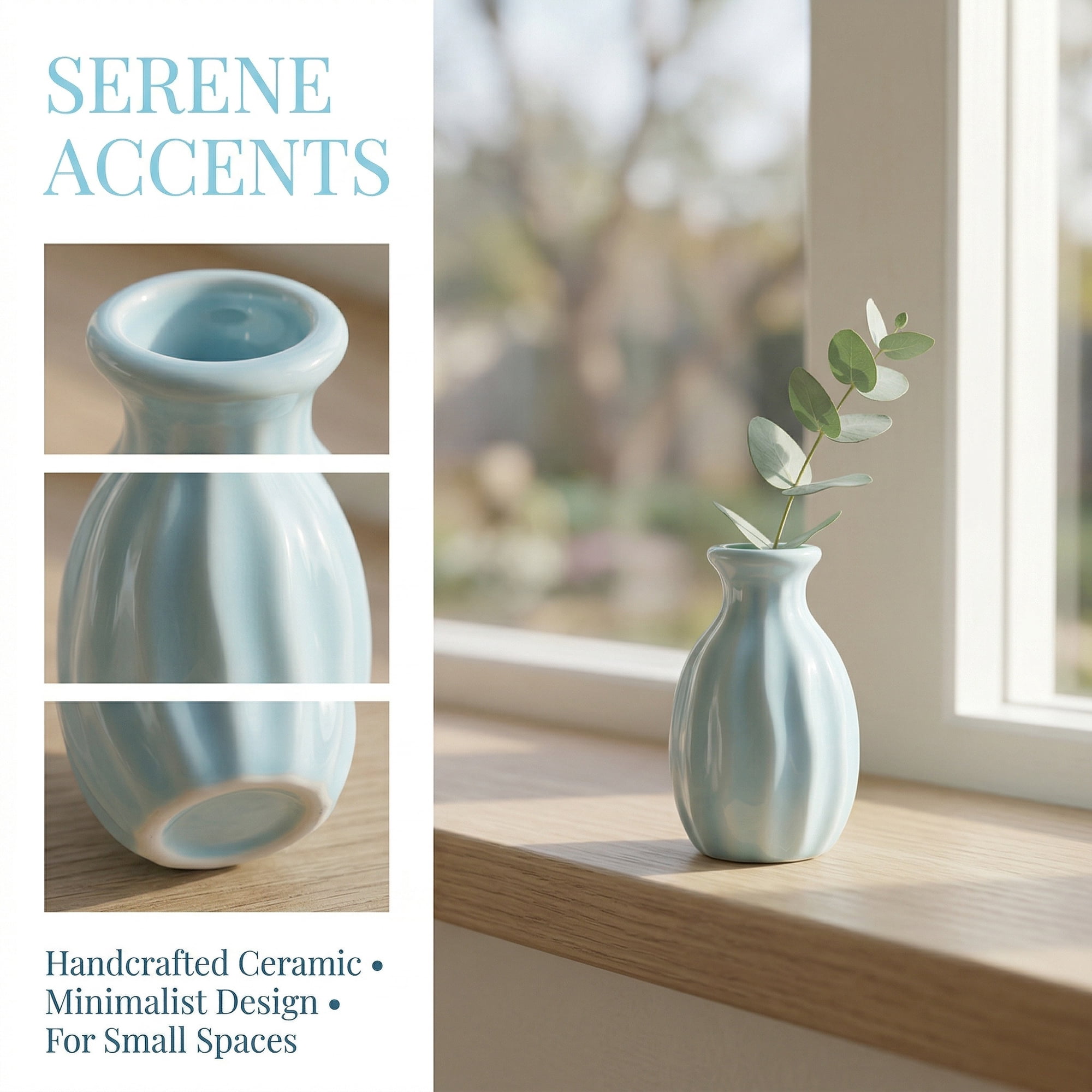 Unique Bargains Mini Ceramic Bud Tiny Matte Vase for Desktop Blue 1.8"L x 1.8"W x 3"H