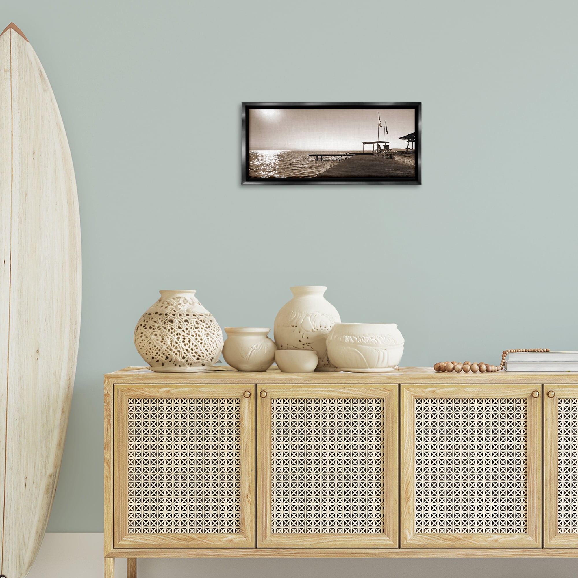 Stupell Industries On Deck Summer Scene Coastal Photography Black Floater Framed Canvas Art Print Wall Art, 25 x 11