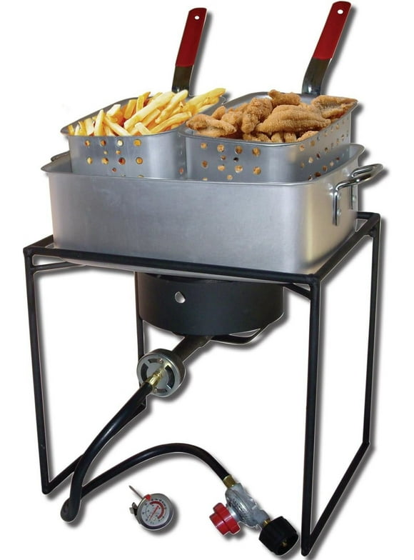 King Kooker Portable 16 Propane Stove Burner Deep Fryer for Outdoor Cooking with 2 Frying Baskets