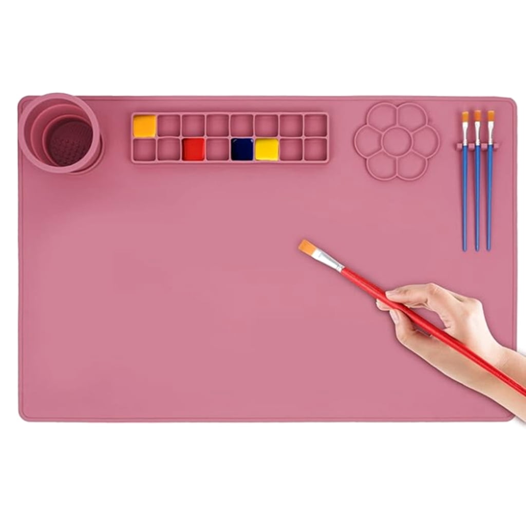 Silicone Drawing Board with 16 Paint Tray, Palette, Cleaning Cup, Pen Holder