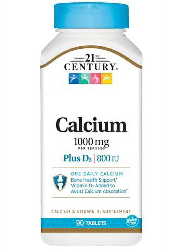 21st Century High Potency Calcium 1000 + D3 Support Bone Health 90ct,6-Pack