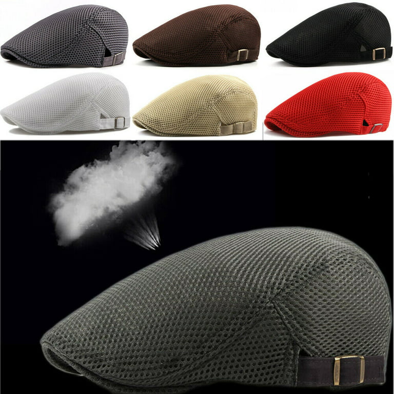FOCUSNORM Men's Breathable Mesh Summer Hat Flat Cap Beret Ivy Gatsby Cabbie  Caps 