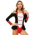 thumbnail image 4 of Zaldita Women Long Sleeve Jumpsuit Color Block Patchwork Skirted Bodysuit Halloween Tassel Leotard Tops Black S, 4 of 7
