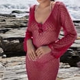thumbnail image 6 of Women's Beach Cover Up Skirt Hollowed Out Knitted Bikini Swimsuit Sun Dress for Beach Resort Summer,Red,M, 6 of 7