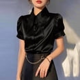 thumbnail image 4 of Ashirexll Tops for Women Trendy Casual Solid Turndown Collar Lace Blouse Short Sleeve Top T Shirt for Daily, 4 of 5