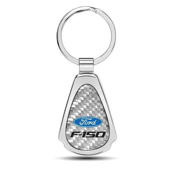 Ford F-150 Real Silver Dome Carbon Fiber Chrome Metal Teardrop Key Chain