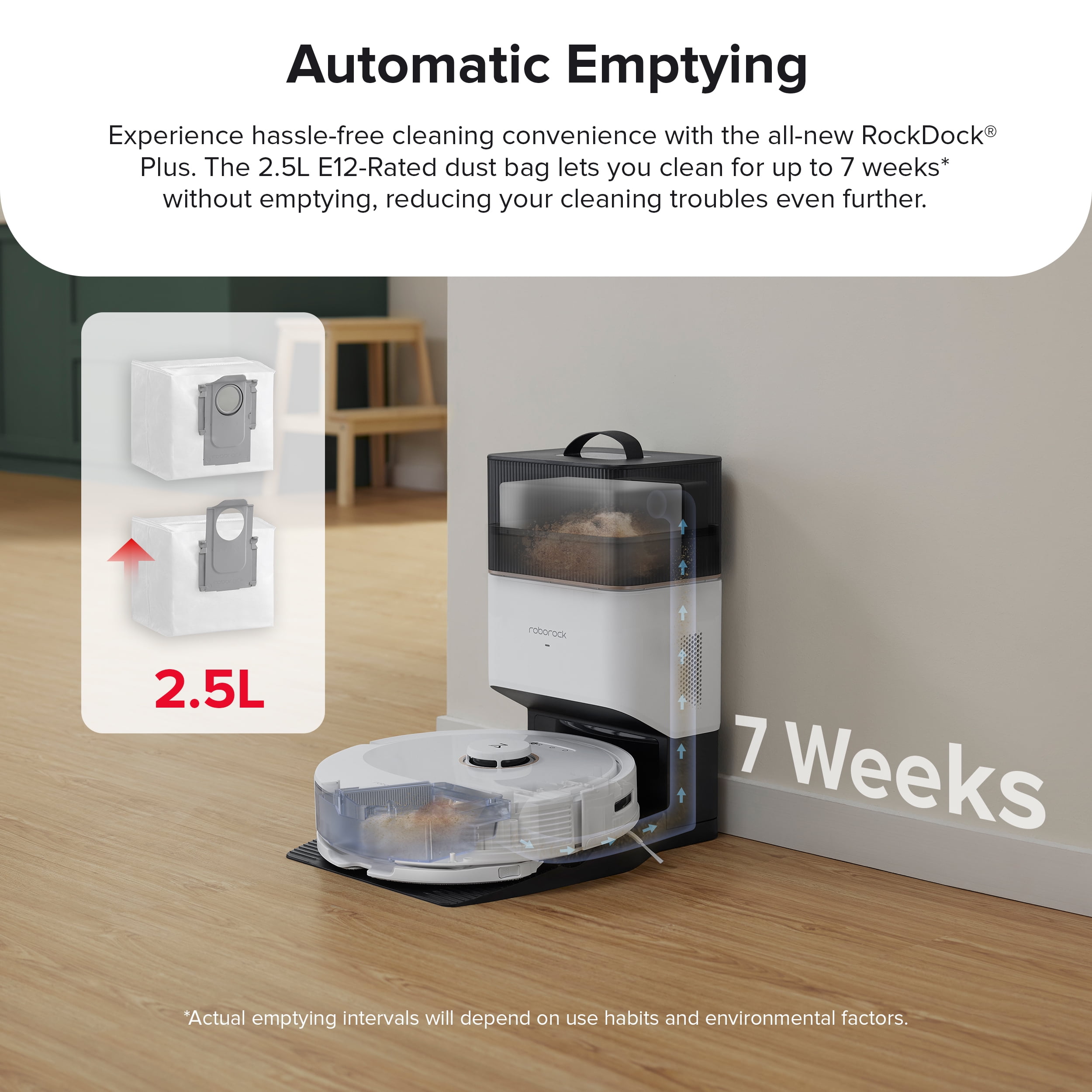  roborock Q8 Max+ Robot Vacuum and Mop, Self-Emptying,  Hands-Free Cleaning for up to 7 Weeks, Reactive Tech Obstacle Avoidance,  5500 Pa Suction, DuoRoller Brush, APP-Controlled Mopping, White