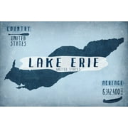 Lake Erie, United States, Lake Essentials, Shape, Acreage and County (12x18 Wall Art Poster, Room Decor)