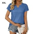 thumbnail image 2 of maskred Pleated Short Sleeve Splicing V Neck T-Shirt Commuting Basic Tops Female Shirts Daily Tees Work Vacation Blue XXL, 2 of 6