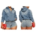 thumbnail image 2 of Women'S Half Zip Denim Hoodie Pullover Jackets Jean Tops Light Blue S, 2 of 6