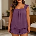 thumbnail image 5 of QIYAGBSA Plus Size 2 Piece Pajama Set for Women Sleeveless Ruffle Trim Top and Shorts with Pockets Relaxed Fit Sleepwear (Purple XL), 5 of 8
