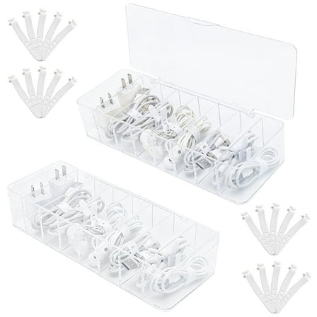 Cable Organizer Box with Wire Ties and  Lid,Cord Storage for Chargers,Office Supplies & Accessories,2 Pcs